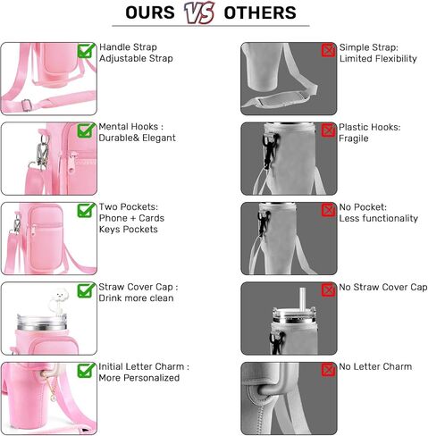 Water Bottle Holder with Strap and Pouch for Stanley Cup 40 oz Tumbler with Handle & Simple Modern 40oz Tumbler, Water Bottle Carrier Bag with Straw Cover and Letter Charm for Stanley Cup (Gream S) in Saudi Arabia