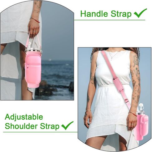 Water Bottle Holder with Strap and Pouch for Stanley Cup 40 oz Tumbler with Handle & Simple Modern 40oz Tumbler, Water Bottle Carrier Bag with Straw Cover and Letter Charm for Stanley Cup (Gream S) in Saudi Arabia