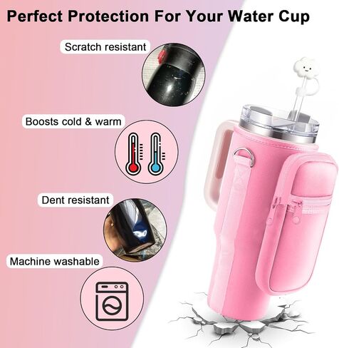 Water Bottle Holder with Strap and Pouch for Stanley Cup 40 oz Tumbler with Handle & Simple Modern 40oz Tumbler, Water Bottle Carrier Bag with Straw Cover and Letter Charm for Stanley Cup (Gream S) in Saudi Arabia