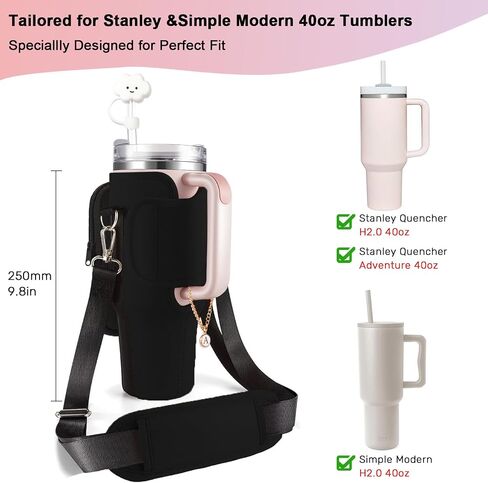 Water Bottle Holder with Strap and Pouch for Stanley Cup 40 oz Tumbler with Handle & Simple Modern 40oz Tumbler, Water Bottle Carrier Bag with Straw Cover and Letter Charm for Stanley Cup (Gream S) in Saudi Arabia