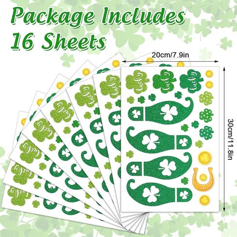 Whaline 400Pcs St. Patrick's Day Leprechaun Footprints Floor Decals Glitter Shamrock Lucky Gold Coin Clover Foot Floor Clings Self-Adhesive Party Sticker for Home Window Wall Decor, 16 Sheet in Saudi Arabia