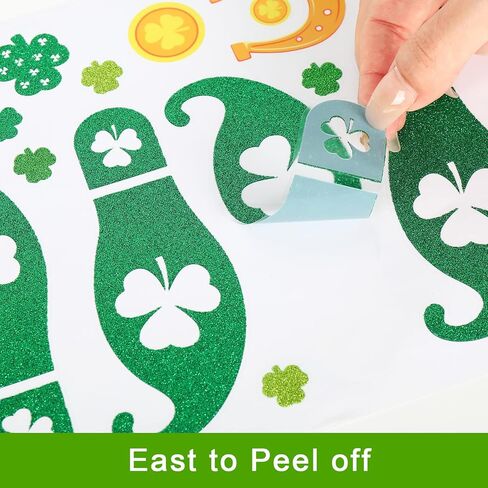 Whaline 400Pcs St. Patrick's Day Leprechaun Footprints Floor Decals Glitter Shamrock Lucky Gold Coin Clover Foot Floor Clings Self-Adhesive Party Sticker for Home Window Wall Decor, 16 Sheet in Saudi Arabia