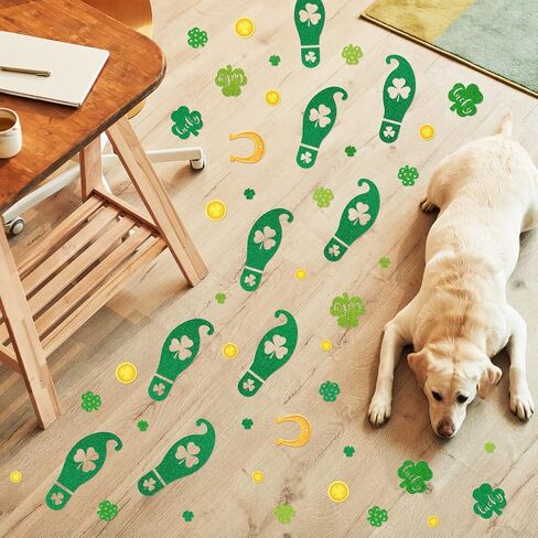 Whaline 400Pcs St. Patrick's Day Leprechaun Footprints Floor Decals Glitter Shamrock Lucky Gold Coin Clover Foot Floor Clings Self-Adhesive Party Sticker for Home Window Wall Decor, 16 Sheet in Saudi Arabia