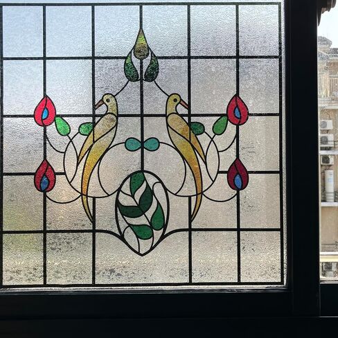 Window Film，3D Matte Stained Glass，Decorative Window Sticker，Privacy Frosted Static Cling for Glass， Garden Flower (FR003, 17in X17in) in Saudi Arabia