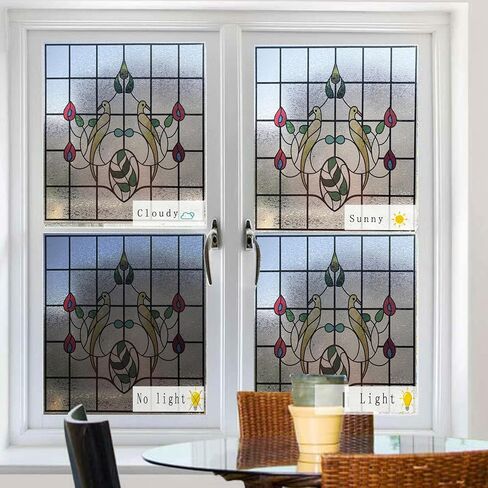 Window Film，3D Matte Stained Glass，Decorative Window Sticker，Privacy Frosted Static Cling for Glass， Garden Flower (FR003, 17in X17in) in Saudi Arabia