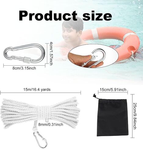 16.4 Yards Water Floating Lifesaving Rope, Braided Polypropylene Rope Life Preserver Ring Rope Professional Throwing Rope with Storage Bag for Boat Anchor in Saudi Arabia