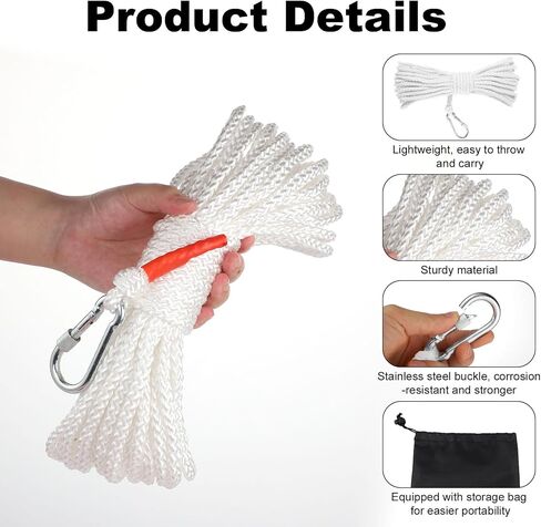 16.4 Yards Water Floating Lifesaving Rope, Braided Polypropylene Rope Life Preserver Ring Rope Professional Throwing Rope with Storage Bag for Boat Anchor in Saudi Arabia