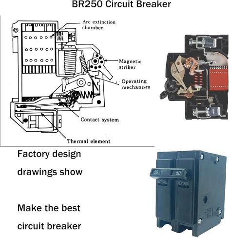 قاطع دائرة BR250، قاطع دائرة مزدوج القطب بقدرة 50 أمبير، تصنيف 120/240 تيار متردد. قاطع BR250 ثنائي القطب 50 أمبير، قاطع دائرة إضافي. ضمان 3 سنوات in Kuwait
