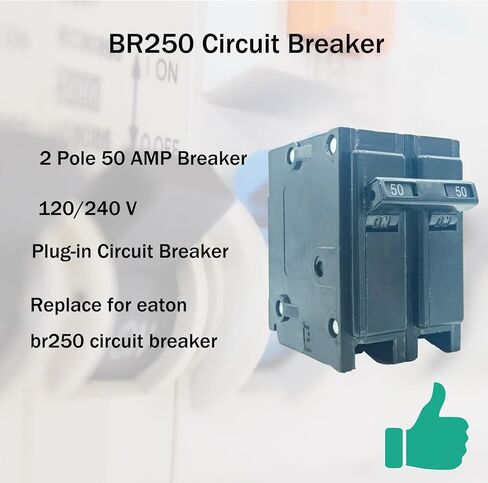 قاطع دائرة BR250، قاطع دائرة مزدوج القطب بقدرة 50 أمبير، تصنيف 120/240 تيار متردد. قاطع BR250 ثنائي القطب 50 أمبير، قاطع دائرة إضافي. ضمان 3 سنوات in Kuwait