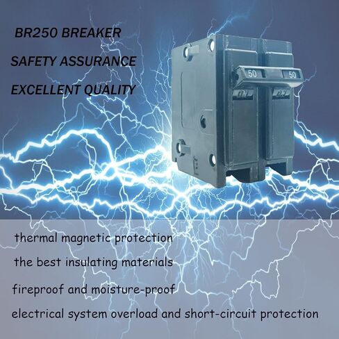 قاطع دائرة BR250، قاطع دائرة مزدوج القطب بقدرة 50 أمبير، تصنيف 120/240 تيار متردد. قاطع BR250 ثنائي القطب 50 أمبير، قاطع دائرة إضافي. ضمان 3 سنوات in Kuwait