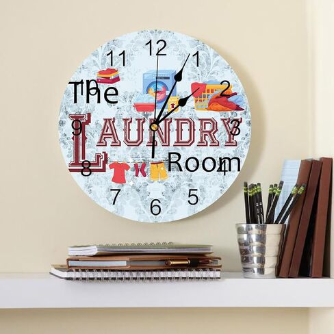 Wall Clock Art Clock Laundry Room Silent Non-Ticking Clock, 10 Inch Floral Hanging Clock Battery Operated Laundry Room Scenes Wall Clock Decorative for Living Room/Bedroom/Kitchen/Office/School in Saudi Arabia