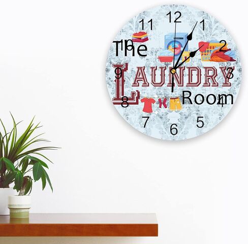 Wall Clock Art Clock Laundry Room Silent Non-Ticking Clock, 10 Inch Floral Hanging Clock Battery Operated Laundry Room Scenes Wall Clock Decorative for Living Room/Bedroom/Kitchen/Office/School in Saudi Arabia