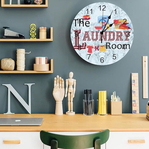 Wall Clock Art Clock Laundry Room Silent Non-Ticking Clock, 10 Inch Floral Hanging Clock Battery Operated Laundry Room Scenes Wall Clock Decorative for Living Room/Bedroom/Kitchen/Office/School in Saudi Arabia