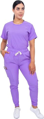 Scrubs - Women Stretch Antifluid Scrubs Set with Jogger Pants and Short-Sleeve Round Neck in Saudi Arabia