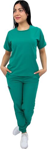 Scrubs - Women Stretch Antifluid Scrubs Set with Jogger Pants and Short-Sleeve Round Neck in Saudi Arabia