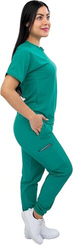 Scrubs - Women Stretch Antifluid Scrubs Set with Jogger Pants and Short-Sleeve Round Neck in Saudi Arabia
