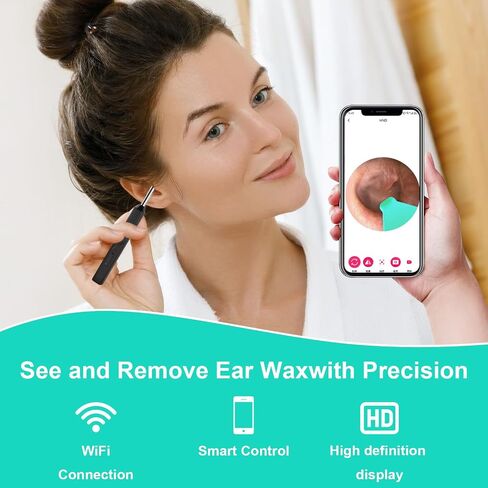 Ear Wax Removal Tool Camera - Earwax Remover Tool with HD Camera and 6 LED Lights,Wireless Ear Cleaner with 6PCS Ear Set,Otoscope Ear Wax Removal Kit for iPhone,Android Smart Phones (Black) in Saudi Arabia