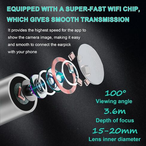 Ear Wax Removal Tool Camera - Earwax Remover Tool with HD Camera and 6 LED Lights,Wireless Ear Cleaner with 6PCS Ear Set,Otoscope Ear Wax Removal Kit for iPhone,Android Smart Phones (Black) in Saudi Arabia