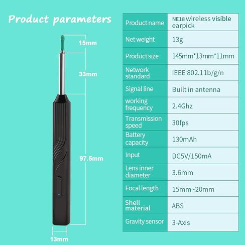 Ear Wax Removal Tool Camera - Earwax Remover Tool with HD Camera and 6 LED Lights,Wireless Ear Cleaner with 6PCS Ear Set,Otoscope Ear Wax Removal Kit for iPhone,Android Smart Phones (Black) in Saudi Arabia