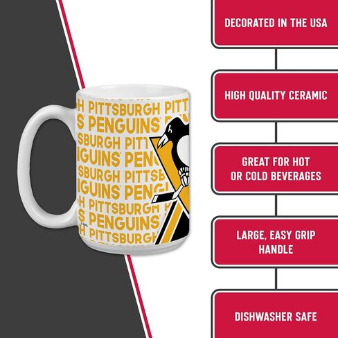 Rico Industries NHL Hockey Pittsburgh Penguins 15 oz White Ceramic Mug in Saudi Arabia