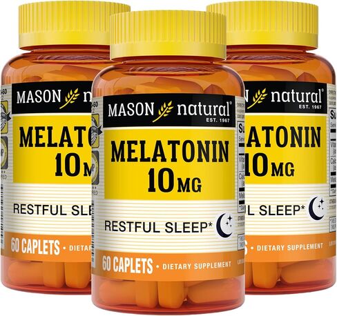 MASON NATURAL Melatonin 10 mg with B6 and Calcium - Natural Sleep Aid, Supports Healthy Sleep & Rest, 60 Caplets (Pack of 3) in Saudi Arabia