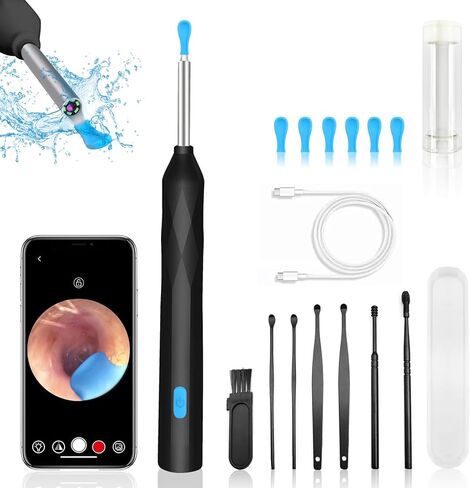 Ear Wax Removal, Ear Wax Removal Tool Camera with 1440P, Ear Cleaner with Camera and 7 Pcs Ear Set, Earwax Removal Kit with 6 Led Lights for iPhone, IPad, Android Phones (Black) in Saudi Arabia