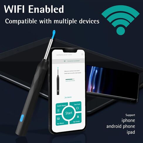 Ear Wax Removal, Ear Wax Removal Tool Camera with 1440P, Ear Cleaner with Camera and 7 Pcs Ear Set, Earwax Removal Kit with 6 Led Lights for iPhone, IPad, Android Phones (Black) in Saudi Arabia
