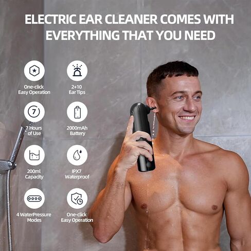 Ear Wax Removal Tool, Ear Cleaner Earwax Removal, 4 Pressure Modes Rechargeable Ear Flush, Ear Irrigation Kit, Electric Ear Wax Remover with 10+2 Ear Tips in Saudi Arabia