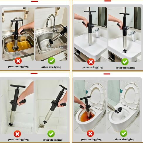 مسدس ناسف المكبس، مكبس المرحاض، مكبس المرحاض شديد التحمل، أداة تنظيف مثقاب المرحاض، مسدس ناسف لتصريف الهواء عالي الضغط مع مقياس بصري للحمام والمطبخ والصرف الصحي والأنابيب المسدودة in Kuwait