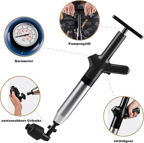 مكبس مرحاض عالي الضغط، مزيل سدادة غطاس المرحاض، قاذف غطس مع مقياس في الوقت الحقيقي، أدوات خاصة للمرحاض، الحمام، تصريف الأرضية، المجاري، الأنابيب، انسداد أنابيب المطبخ in Kuwait