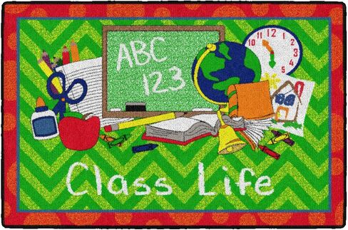 Flagship Carpets Class Life Area Rug for Home Learning or Classroom Carpet, Kids Bedroom, Playroom Mat for Playing and Reading, 2' x 3', Green/Red in Saudi Arabia