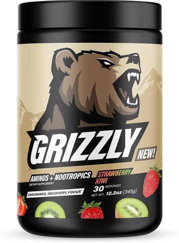 Grizzly Aminos & NOOTROPICS الفراولة الكيوي، التحمل، التعافي، التركيز، EAA، الأحماض الأمينية، التيروزين in Saudi Arabia