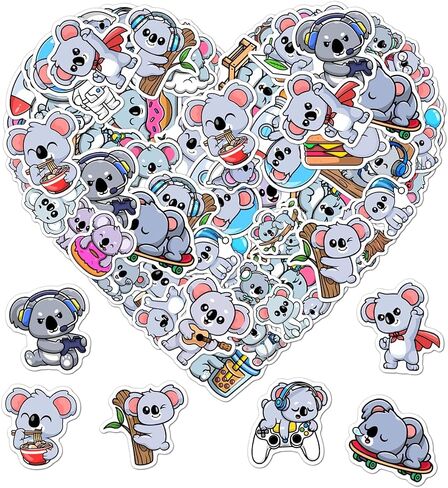 Pack 50 Pcs Cute Animal Koala Stickers for Water Bottles Waterproof Laptop Luggage Cups Computer Scrapbooking Teens Adults Girls Boys Aesthetic Sticker Packs Small Vinyl Decals in Saudi Arabia