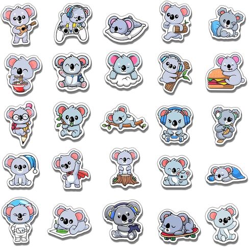 Pack 50 Pcs Cute Animal Koala Stickers for Water Bottles Waterproof Laptop Luggage Cups Computer Scrapbooking Teens Adults Girls Boys Aesthetic Sticker Packs Small Vinyl Decals in Saudi Arabia