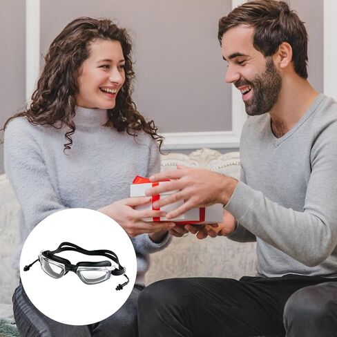 نظارات سباحة مضادة للضباب للرجال والنساء والشباب البالغين، نظارات سباحة مع سدادات أذن مدمجة تمنع التسرب حماية كاملة، ملحقات السباحة مع حافظة، أسود in Saudi Arabia