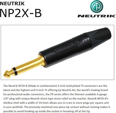أفضل الكابلات في العالم بطول 6 أقدام - Gotham GAC-1 Ultra Pro - كابل أداة جيتار باس ممتاز منخفض الغطاء (21 pf/F) مع مقابس TS ذهبية نيوتريك مستقيمة إلى مستقيمة (قابس صامت) ¼ بوصة (6.35 مم) - مقابس TS مصنوعة حسب الطلب in Saudi Arabia