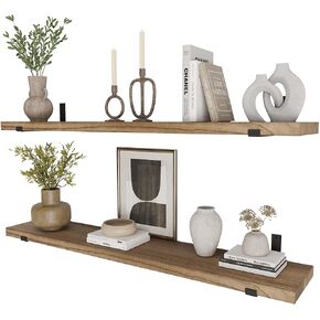 Wallniture Forte 60"x11.5" Floating Shelves for Wall, Wall Shelves for Bedroom Decor, Heavy Duty Brackets with 1.5" Thick, Kitchen Wall Shelf Set of 2, Bookshelf, Burnt, Wood