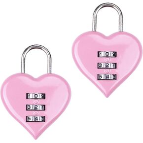 XYFD Combination Lock, Heart Shape 3 Digital Password Padlock,Outdoor Waterproof Padlock for School Gym Locker,Sports Locker,Fence Gate,Hasp Cabinet Storage,Jewelry Storage Box Diary-2 Pack (Pink)