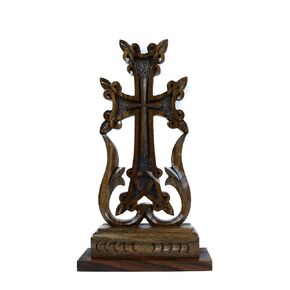 Armenian table cross standing Wooden "KHACHKAR" Cross for Desk best Armenian gift souvenir (APRICOT WOOD)