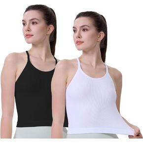 crop tops for women cute gym yoga tops cropped ribbed tank tops 2 pack camisole basic tees brami