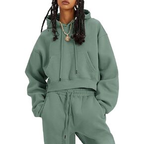 Womens Sweatsuits 2 Piece Fleece Outfits Long Sleeve Crop Hoodies Pullover Jogger Pants Casual Athletic Set