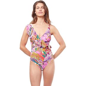 Profile by Gottex Women's Standard Tropikaia V-neck Surplice Ruffle One Piece