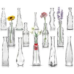Assorted Clear Decorative Glass Bottles with Corks, 14 Pack 2.5x 2 x 6.5 inches (150ml = 5 oz capacity per bottle)