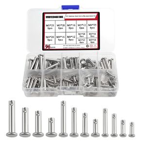 WMYCONGCONG 96 PCS 304 Stainless Steel Clevis Pin Assortment Kit M3 M4 M5 12 Sizes Flat Head Pin T-Shape Round Pin Single Hole Clevis Pins