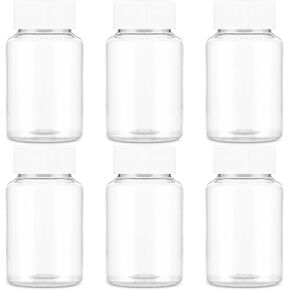 Sibba Clear Pill Bottle 6 Pcs Empty Medicine Organizers Plastic Dispenser Jar Powder Storage Transparent Reagent Containers Leak Proof Caps Receptacle Fit Home Counter Toiletries Package