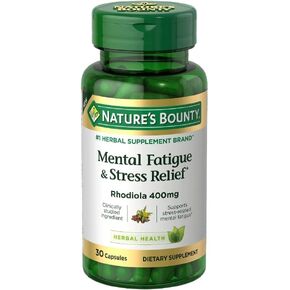 Nature's Bounty Mental Fatigue and Stress Relief, Rhodiola Supplement, 400 mg, Capsules, 30 Count