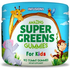 Infusions Super Green Gummies for Kids 90 Count - Superfood Booster Soft and Delicious 8 Powerful Blends Vegan Friendly Gluten Free & Non-GMO