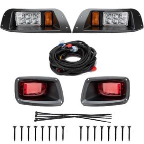 LED Headlight Tail Light Kit Compatible with 1996-2013 EZGO TXT Golf Cart Street Legal LED Headlight Taillight Kit Gas and Electric with Installation Instruction
