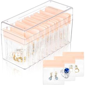 Acrylic Jewelry Box,Clear Jewelry Organizer with 15 EVA Portable Anti Oxidizing Zipper bags,Travel Jewelry Case for Earrings/Ring/Necklace Women