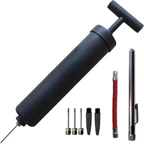 AppleRound Complete Hand Air Pump Kit - includes Pump, Extension Hose, Pressure Gauge, Needle Nose & Tapered Nozzles - Ideal for Inflating Sports Balls, Cushions, Swim Floats and More